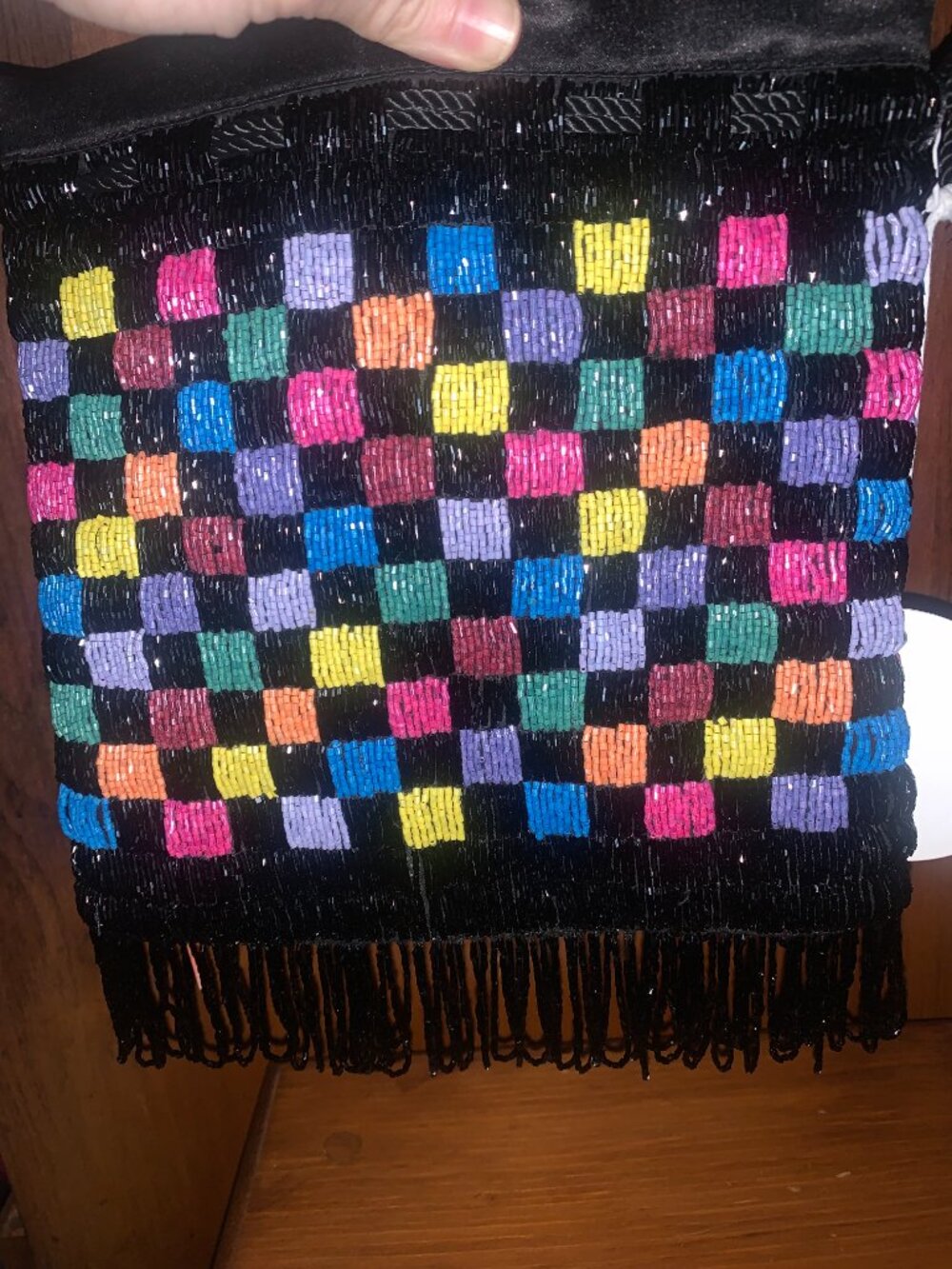 STAUD Colorful Beaded Check Drawstring Pouch. - Picture 2 of 4